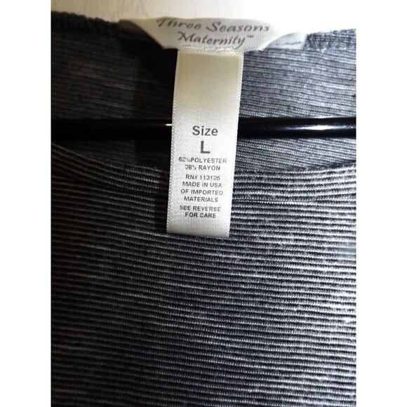 Three Seasons Maternity L Gray Stripe Short Sleeve Dress Front Knot Knee Length - Picture 5 of 6